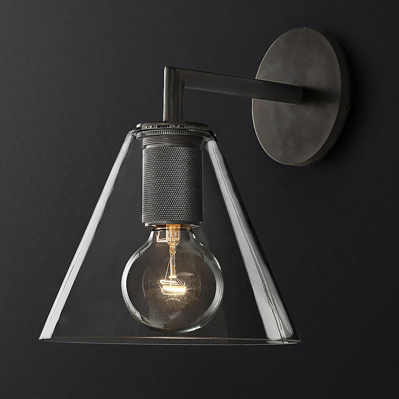 Lisslune | Conic Nightstand Wall Mount Light Clear Glass 1-Light Minimalist Wall Lamp in Brass