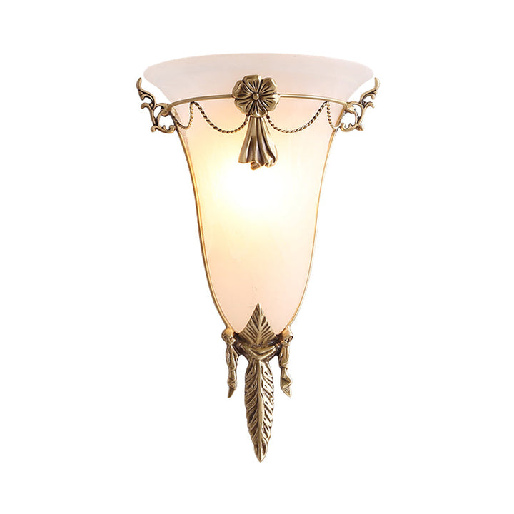 Skørter | 9.5"/12.5" Width Trumpet Flare Wall Light Traditional White Glass 1 Head Brass Wall Lights for Living Room