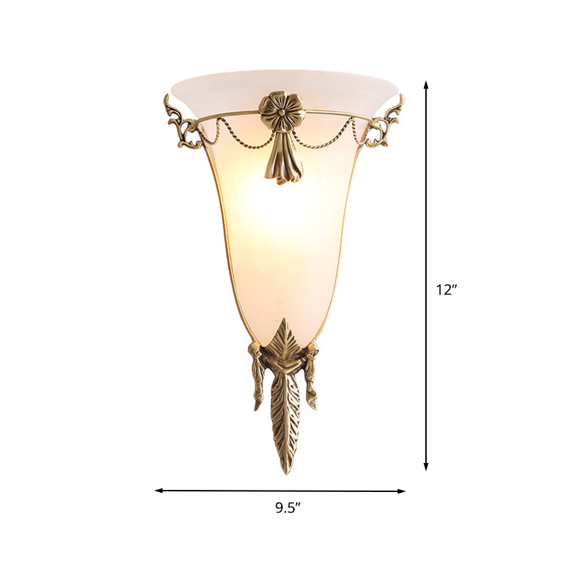 Skørter | 9.5"/12.5" Width Trumpet Flare Wall Light Traditional White Glass 1 Head Brass Wall Lights for Living Room