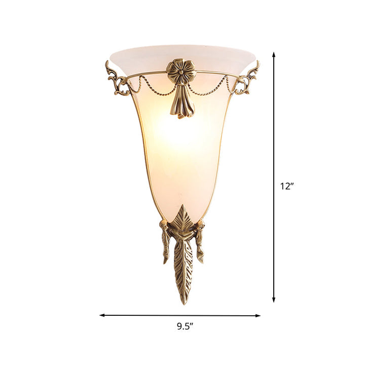 Skørter | 9.5"/12.5" Width Trumpet Flare Wall Light Traditional White Glass 1 Head Brass Wall Lights for Living Room