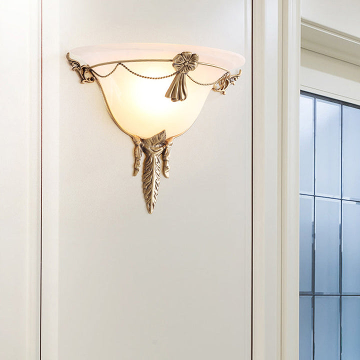 Skørter | 9.5"/12.5" Width Trumpet Flare Wall Light Traditional White Glass 1 Head Brass Wall Lights for Living Room