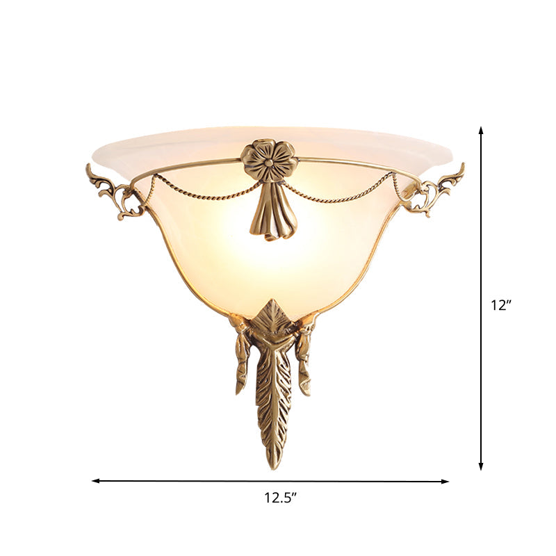 Skørter | 9.5"/12.5" Width Trumpet Flare Wall Light Traditional White Glass 1 Head Brass Wall Lights for Living Room