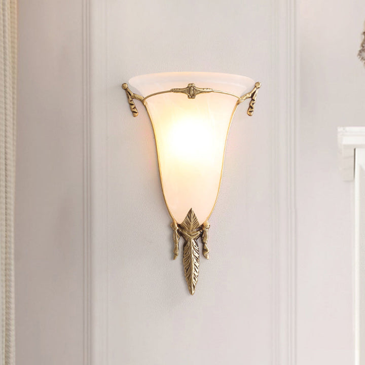 Skørter | Cone Wall Lamp Traditional White Glass 1 Head Brass Wall Light Lighting for Living Room, 10"/13" Wide