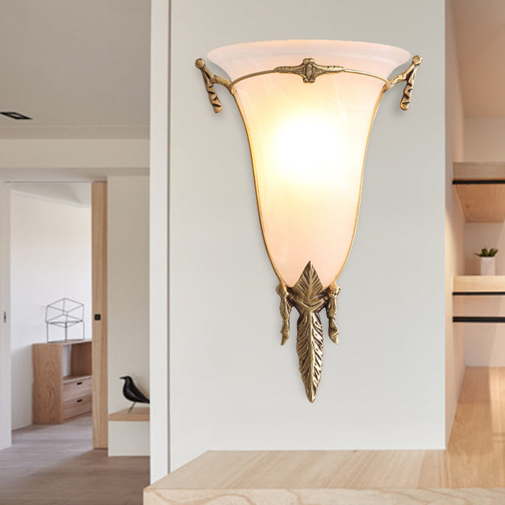 Skørter | Cone Wall Lamp Traditional White Glass 1 Head Brass Wall Light Lighting for Living Room, 10"/13" Wide