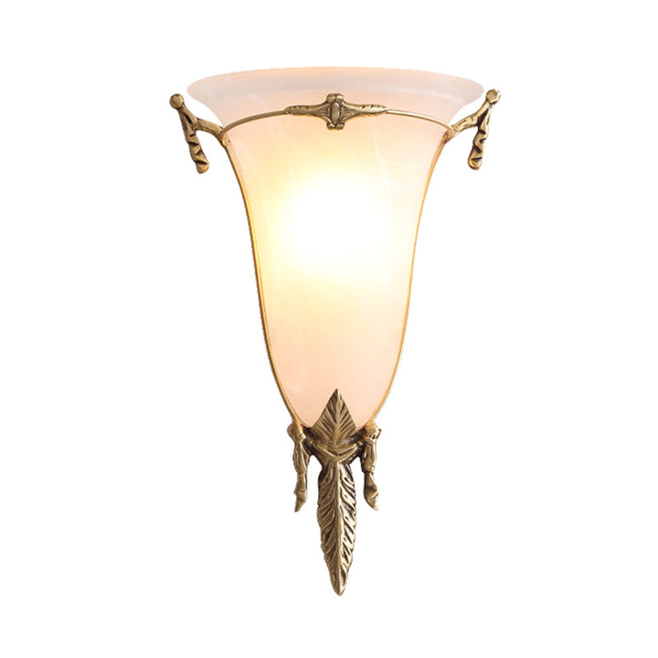Skørter | Cone Wall Lamp Traditional White Glass 1 Head Brass Wall Light Lighting for Living Room, 10"/13" Wide