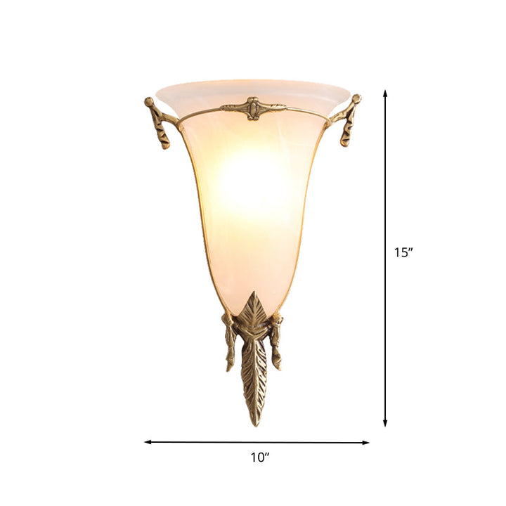 Skørter | Cone Wall Lamp Traditional White Glass 1 Head Brass Wall Light Lighting for Living Room, 10"/13" Wide