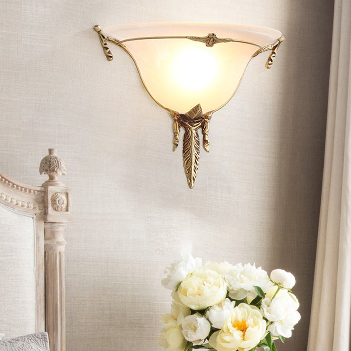 Skørter | Cone Wall Lamp Traditional White Glass 1 Head Brass Wall Light Lighting for Living Room, 10"/13" Wide