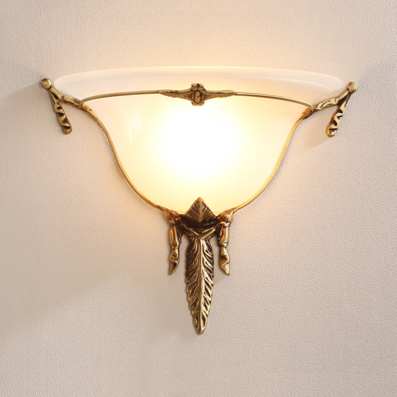 Skørter | Cone Wall Lamp Traditional White Glass 1 Head Brass Wall Light Lighting for Living Room, 10"/13" Wide