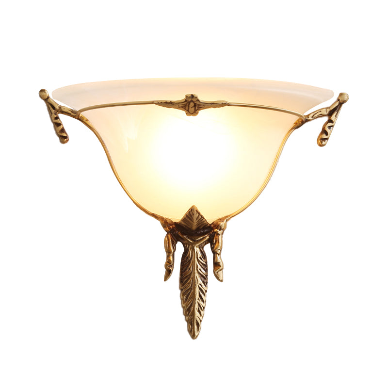 Skørter | Cone Wall Lamp Traditional White Glass 1 Head Brass Wall Light Lighting for Living Room, 10"/13" Wide
