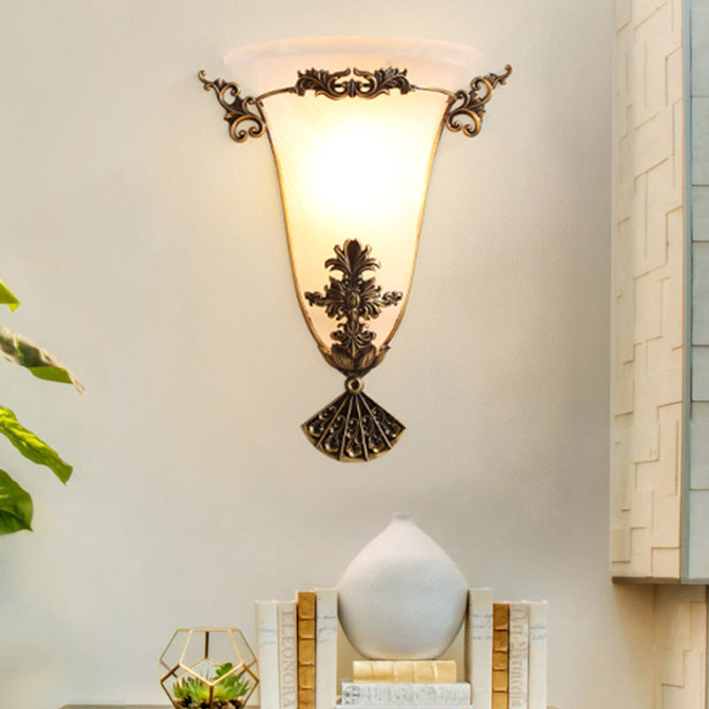 Skørter | Brass Flower Wall Lamp Traditional 1 Head Milk Glass Wall Lighting for Hallway