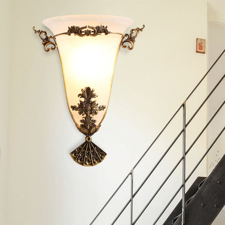Skørter | Brass Flower Wall Lamp Traditional 1 Head Milk Glass Wall Lighting for Hallway