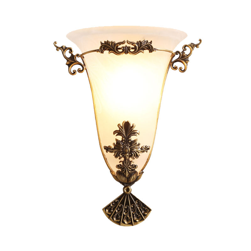 Skørter | Brass Flower Wall Lamp Traditional 1 Head Milk Glass Wall Lighting for Hallway