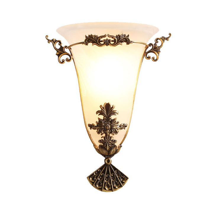 Skørter | Brass Flower Wall Lamp Traditional 1 Head Milk Glass Wall Lighting for Hallway