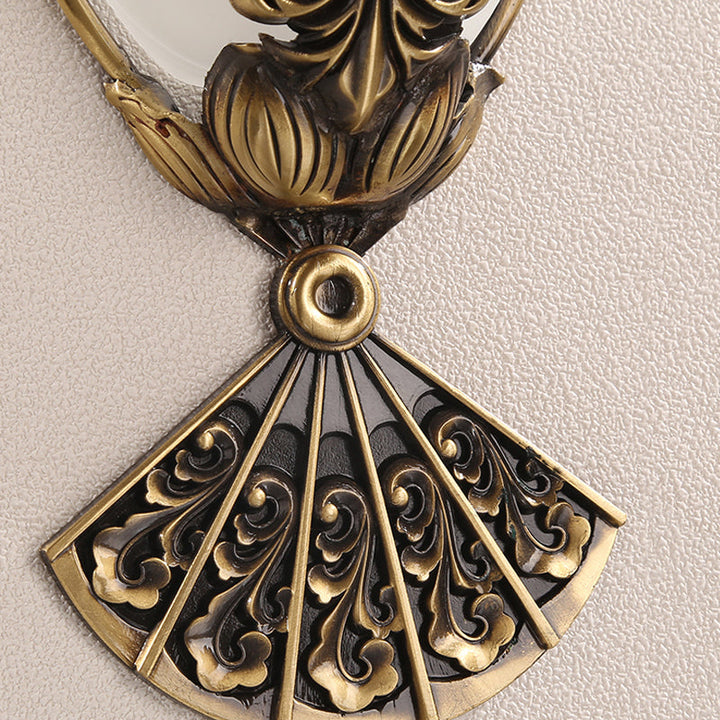 Skørter | Brass Flower Wall Lamp Traditional 1 Head Milk Glass Wall Lighting for Hallway