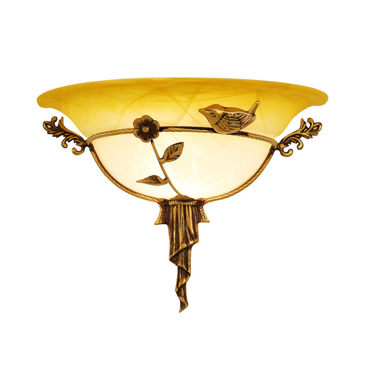 Skørter | 1 Bulb Width Flare Wall Lamp Traditional White/Yellow Glass Wall Light with Flower Decor Left/Right