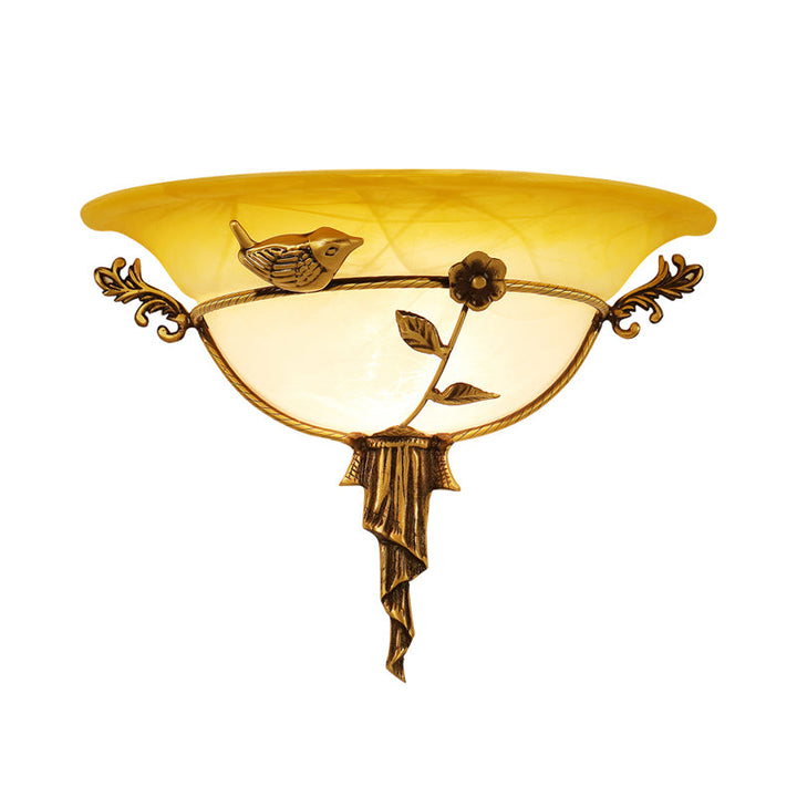 Skørter | 1 Bulb Width Flare Wall Lamp Traditional White/Yellow Glass Wall Light with Flower Decor Left/Right