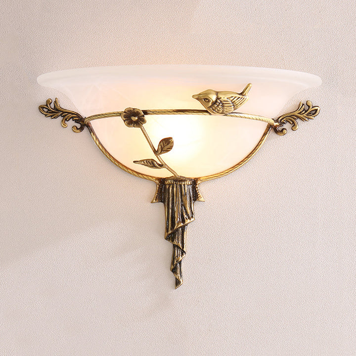 Skørter | 1 Bulb Width Flare Wall Lamp Traditional White/Yellow Glass Wall Light with Flower Decor Left/Right