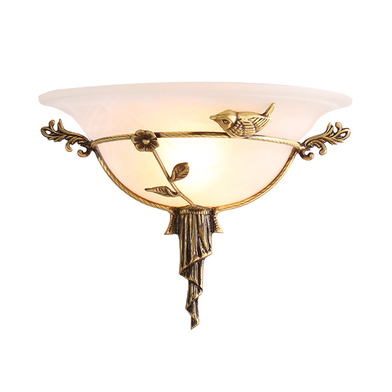 Skørter | 1 Bulb Width Flare Wall Lamp Traditional White/Yellow Glass Wall Light with Flower Decor Left/Right