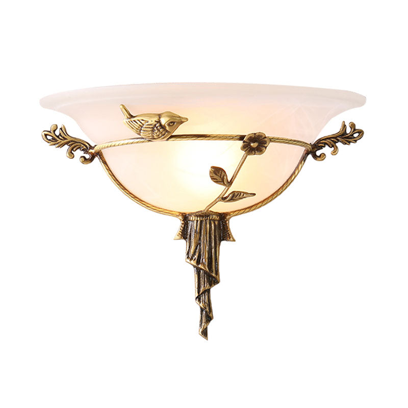 Skørter | 1 Bulb Width Flare Wall Lamp Traditional White/Yellow Glass Wall Light with Flower Decor Left/Right