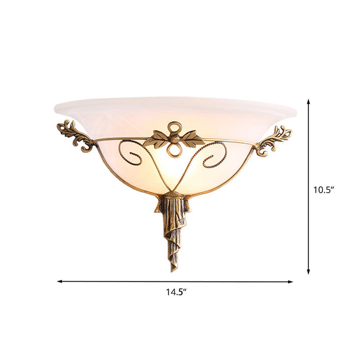 Skørter | Traditional Trumpet Wall Lamp White/Yellow Glass 1 Lamp Wall Mounted Lighting Fixture with Leaf Deco for Stair