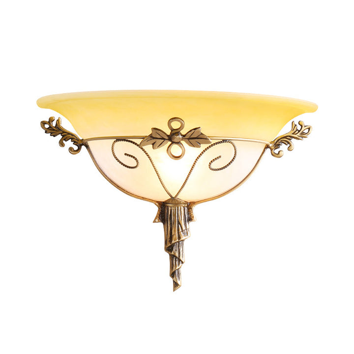 Skørter | Traditional Trumpet Wall Lamp White/Yellow Glass 1 Lamp Wall Mounted Lighting Fixture with Leaf Deco for Stair