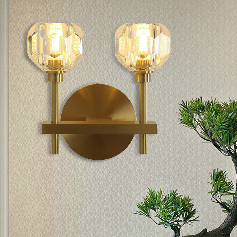 Lisslune | Modernism Dome Wall Lamp Fixture Clear Crystal 1/2-Light Living Room Wall Mounted Lamp in Brass Finish