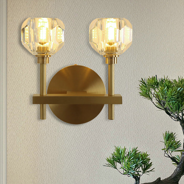 Lisslune | Modernism Dome Wall Lamp Fixture Clear Crystal 1/2-Light Living Room Wall Mounted Lamp in Brass Finish