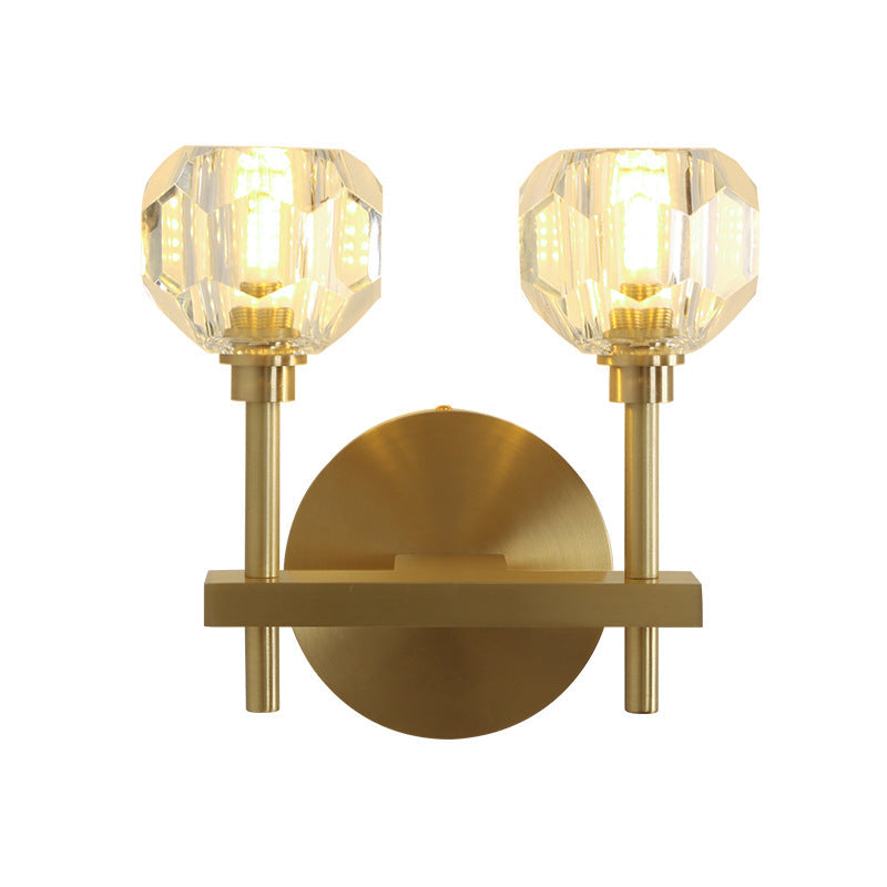 Lisslune | Modernism Dome Wall Lamp Fixture Clear Crystal 1/2-Light Living Room Wall Mounted Lamp in Brass Finish