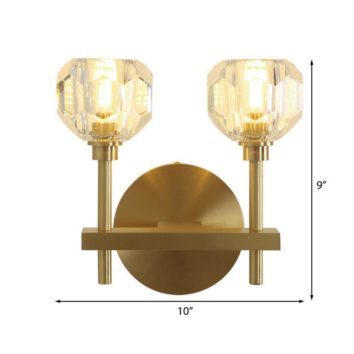 Lisslune | Modernism Dome Wall Lamp Fixture Clear Crystal 1/2-Light Living Room Wall Mounted Lamp in Brass Finish