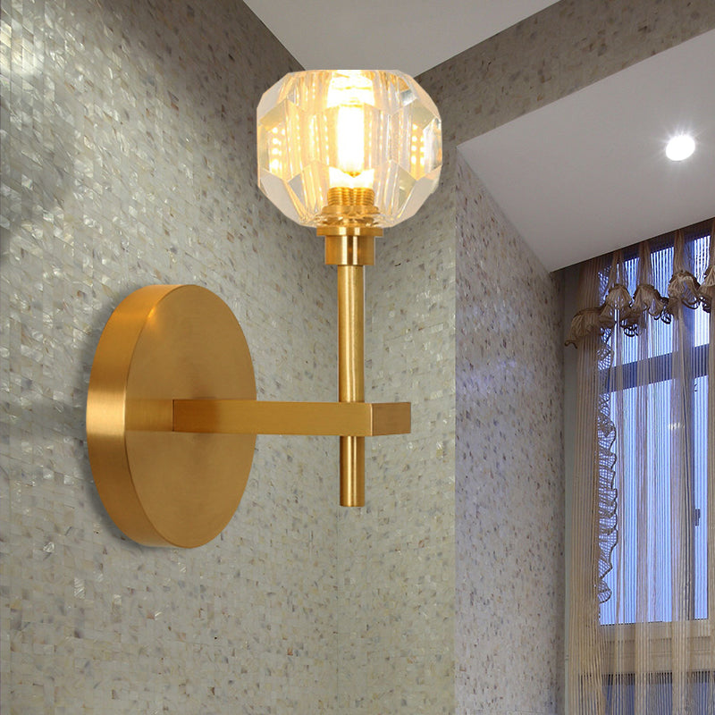 Lisslune | Modernism Dome Wall Lamp Fixture Clear Crystal 1/2-Light Living Room Wall Mounted Lamp in Brass Finish