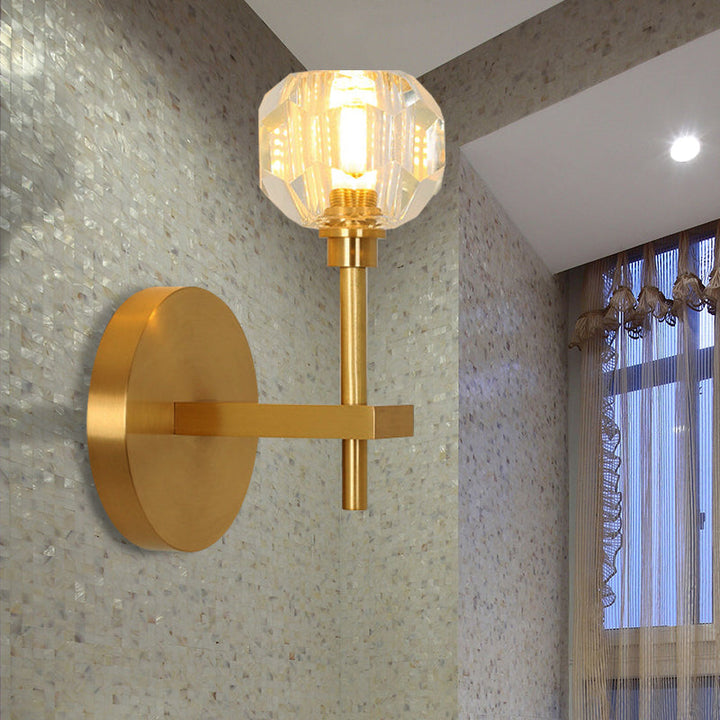 Lisslune | Modernism Dome Wall Lamp Fixture Clear Crystal 1/2-Light Living Room Wall Mounted Lamp in Brass Finish