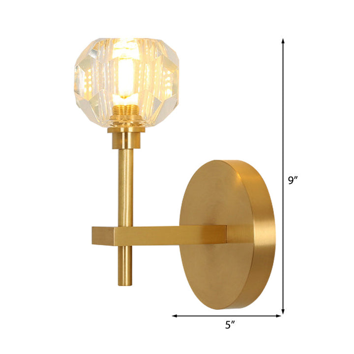 Lisslune | Modernism Dome Wall Lamp Fixture Clear Crystal 1/2-Light Living Room Wall Mounted Lamp in Brass Finish
