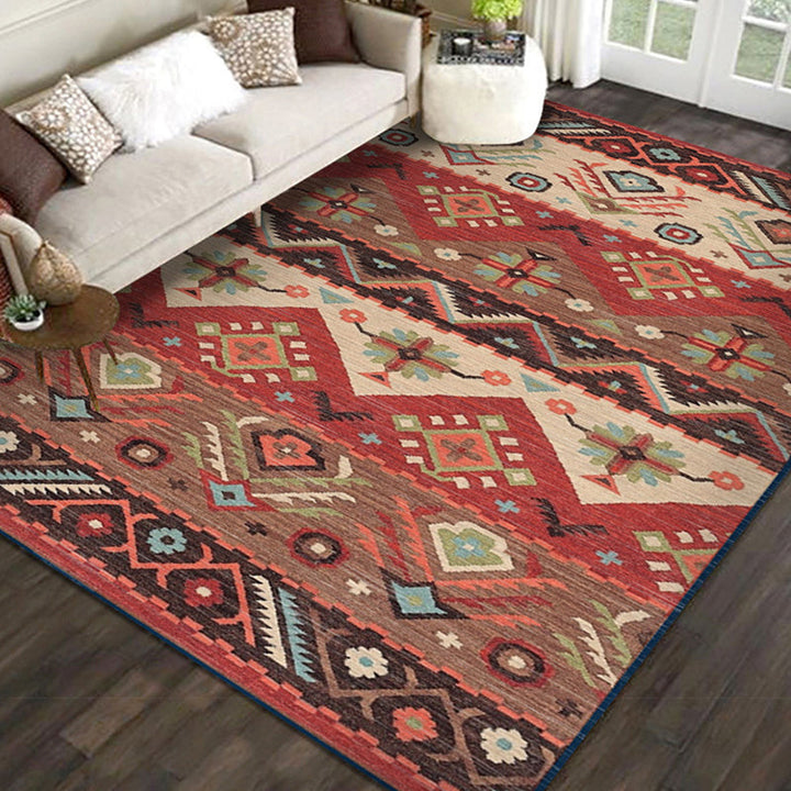 Lisslune | Casual Multicolor Geo Rug Polyester Western Area Rug Non-Slip Machine Washable Easy Care Indoor Rug for Living Room