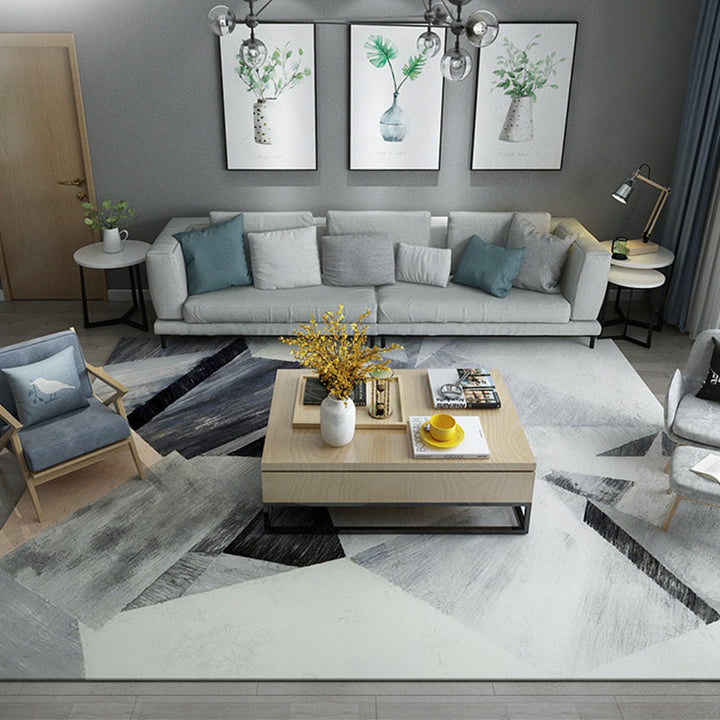 Lisslune | Simple Living Room Carpet Multicolored Geometric Pattern Indoor Carpet Synthetic Non-Slip Back Pet-Friendly Area Rug