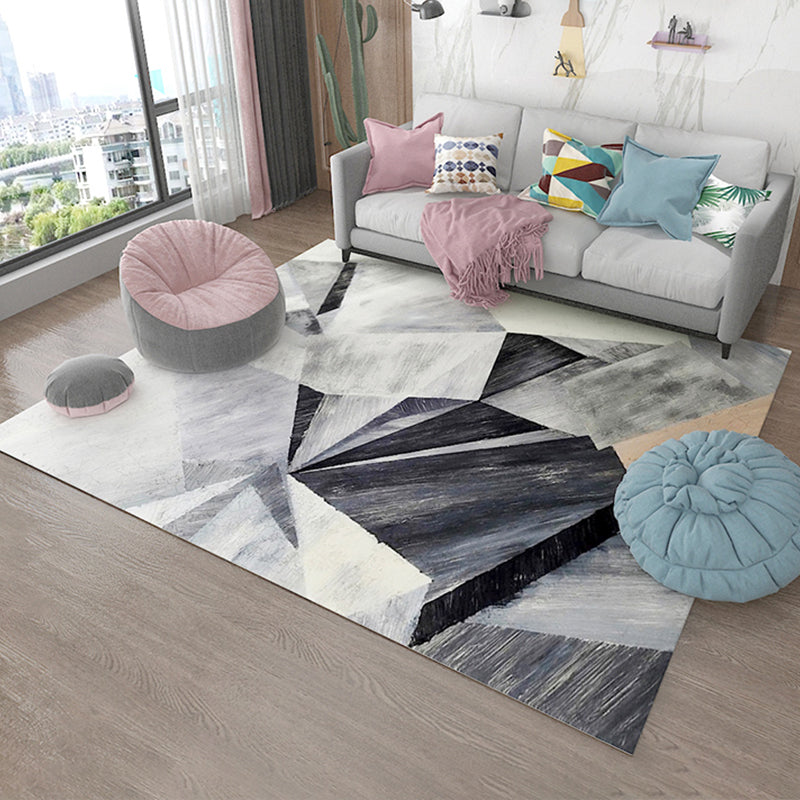 Lisslune | Simple Living Room Carpet Multicolored Geometric Pattern Indoor Carpet Synthetic Non-Slip Back Pet-Friendly Area Rug