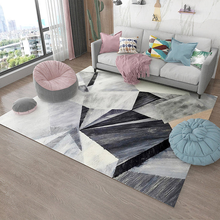 Lisslune | Simple Living Room Carpet Multicolored Geometric Pattern Indoor Carpet Synthetic Non-Slip Back Pet-Friendly Area Rug