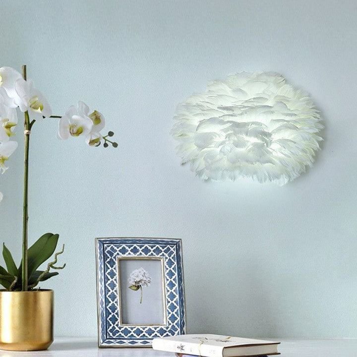 Lisslune | White Flowers Wall Mounted Light Minimalistic 1 Head Feather Wall Lamp for Bedroom