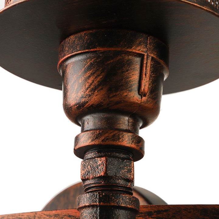 Lisslune | Antique style double cylinder wall lamp with mesh shade 2 lights wrought iron wall mount lamp in aged copper