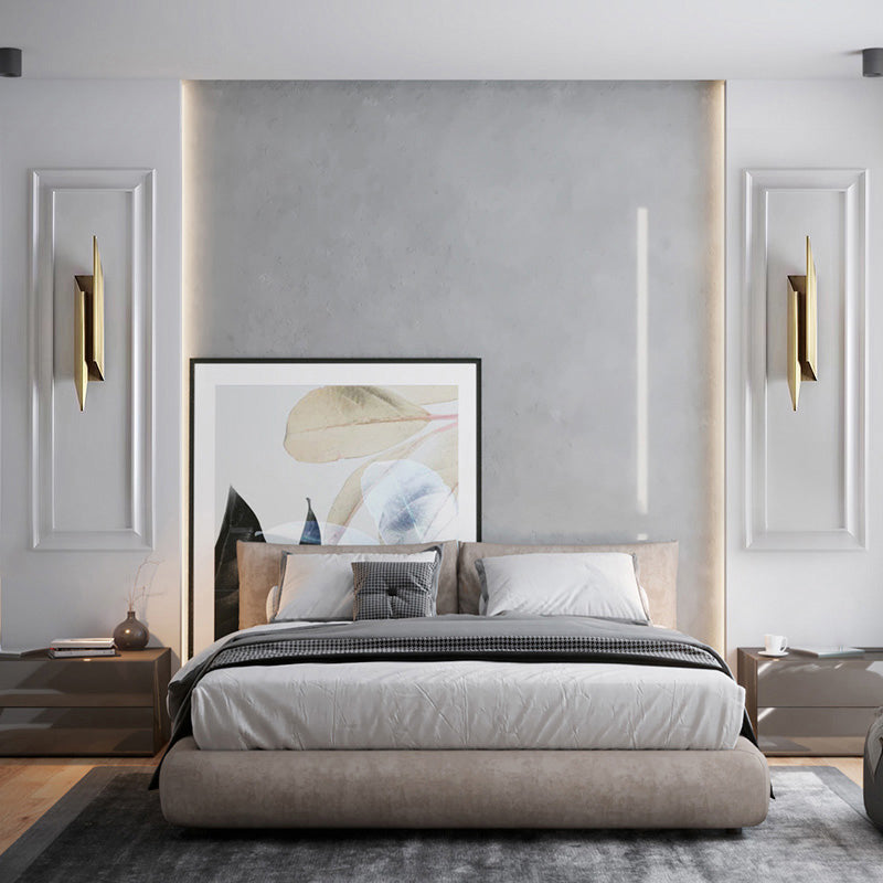 Lisslune | Art Deco Quad-shaped Wall Light Metallic Bedroom LED Wall Lamp Fixture in Gold
