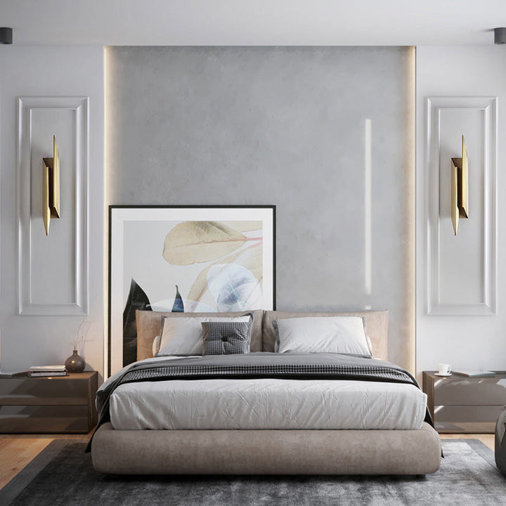 Lisslune | Art Deco Quad-shaped Wall Light Metallic Bedroom LED Wall Lamp Fixture in Gold