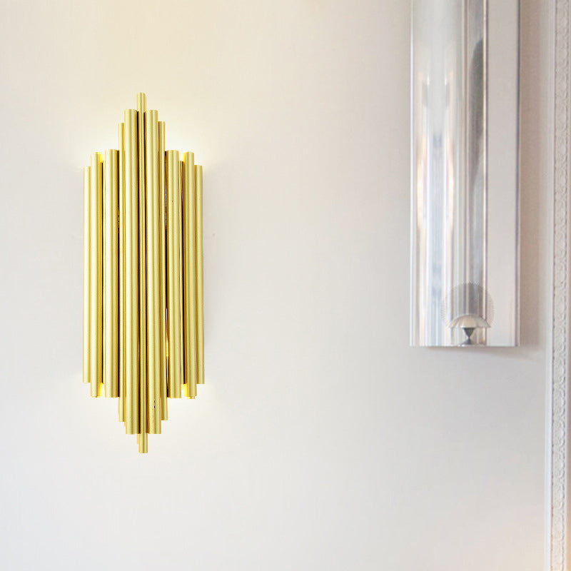 Lisslune | Gold Finish Flute Wall Light Postmodernism 4-Light Metal Wall Mount Light for Living Room