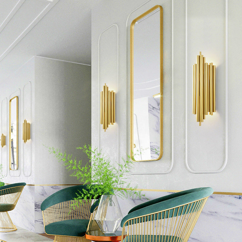 Lisslune | Gold Finish Flute Wall Light Postmodernism 4-Light Metal Wall Mount Light for Living Room