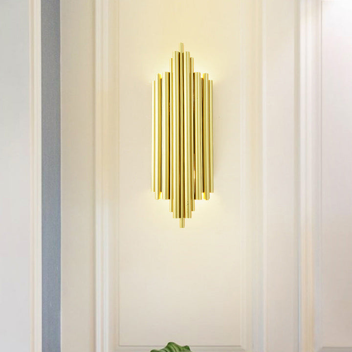 Lisslune | Gold Finish Flute Wall Light Postmodernism 4-Light Metal Wall Mount Light for Living Room