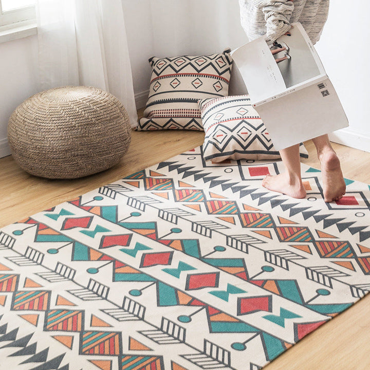 Lisslune | Southwest Bedroom Carpet Multicolored Tribal Printed Area Rug Jute Pet-Friendly Stain-Resistant Indoor Carpet