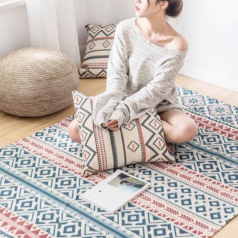 Lisslune | Southwest Bedroom Carpet Multicolored Tribal Printed Area Rug Jute Pet-Friendly Stain-Resistant Indoor Carpet