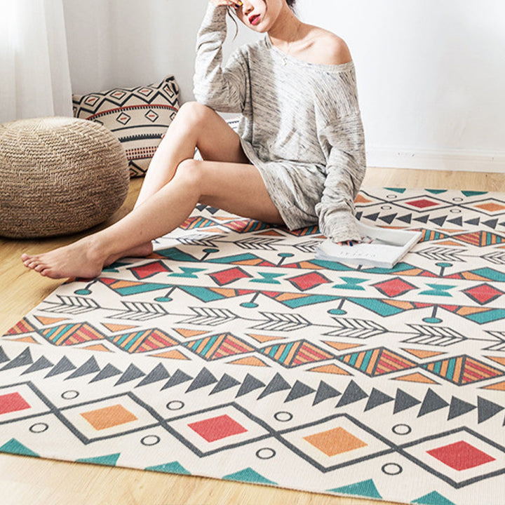 Lisslune | Southwest Bedroom Carpet Multicolored Tribal Printed Area Rug Jute Pet-Friendly Stain-Resistant Indoor Carpet