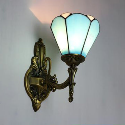 Lisslune | Vintage style cone lamp wall lighting stained glass 1 light living room wall lamp in white/blue