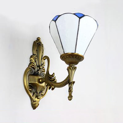 Lisslune | Vintage style cone lamp wall lighting stained glass 1 light living room wall lamp in white/blue