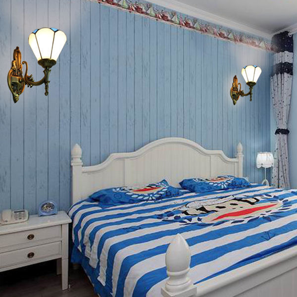 Lisslune | Vintage style cone lamp wall lighting stained glass 1 light living room wall lamp in white/blue