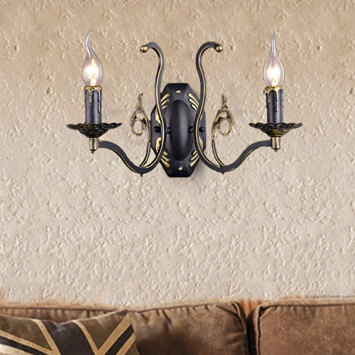 Skørter | Candle holder Living Room Wall Lamp Retro Metal 1/2-Light Black Wall-mounted Lamp